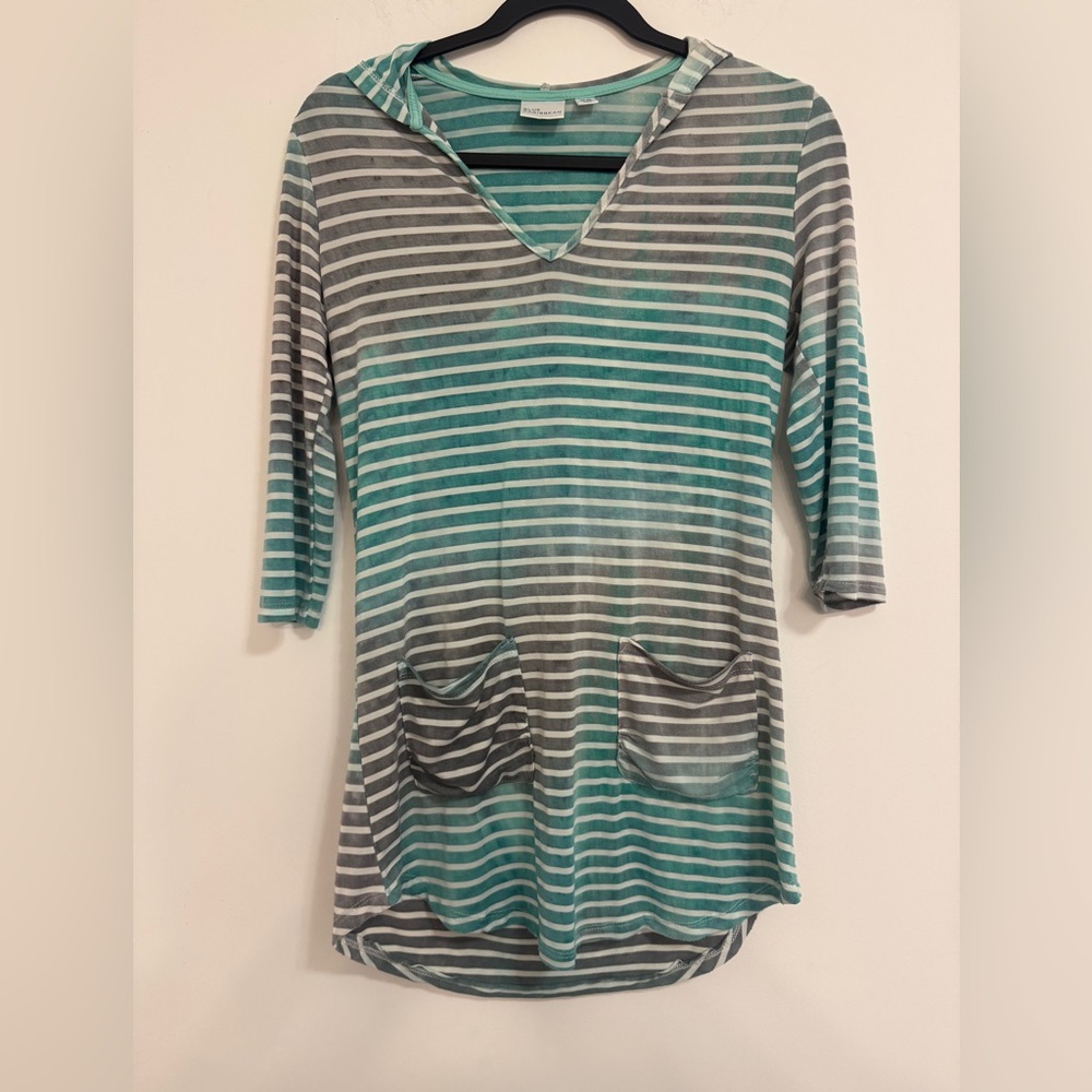 Blue Caribbean Beachwear Striped Hooded Swim Coverup